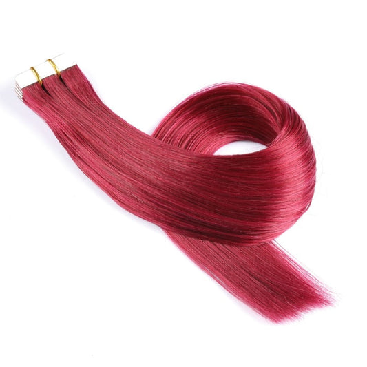 Extensiones adhesivas color burdeos, 20 tramas, 45 gramos, 100 % cabello humano Remy real