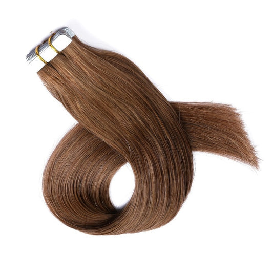 Extensiones adhesivas de color castaño oscuro n.° 6, 20 tramas, 45 gramos, 100 % cabello humano Remy real