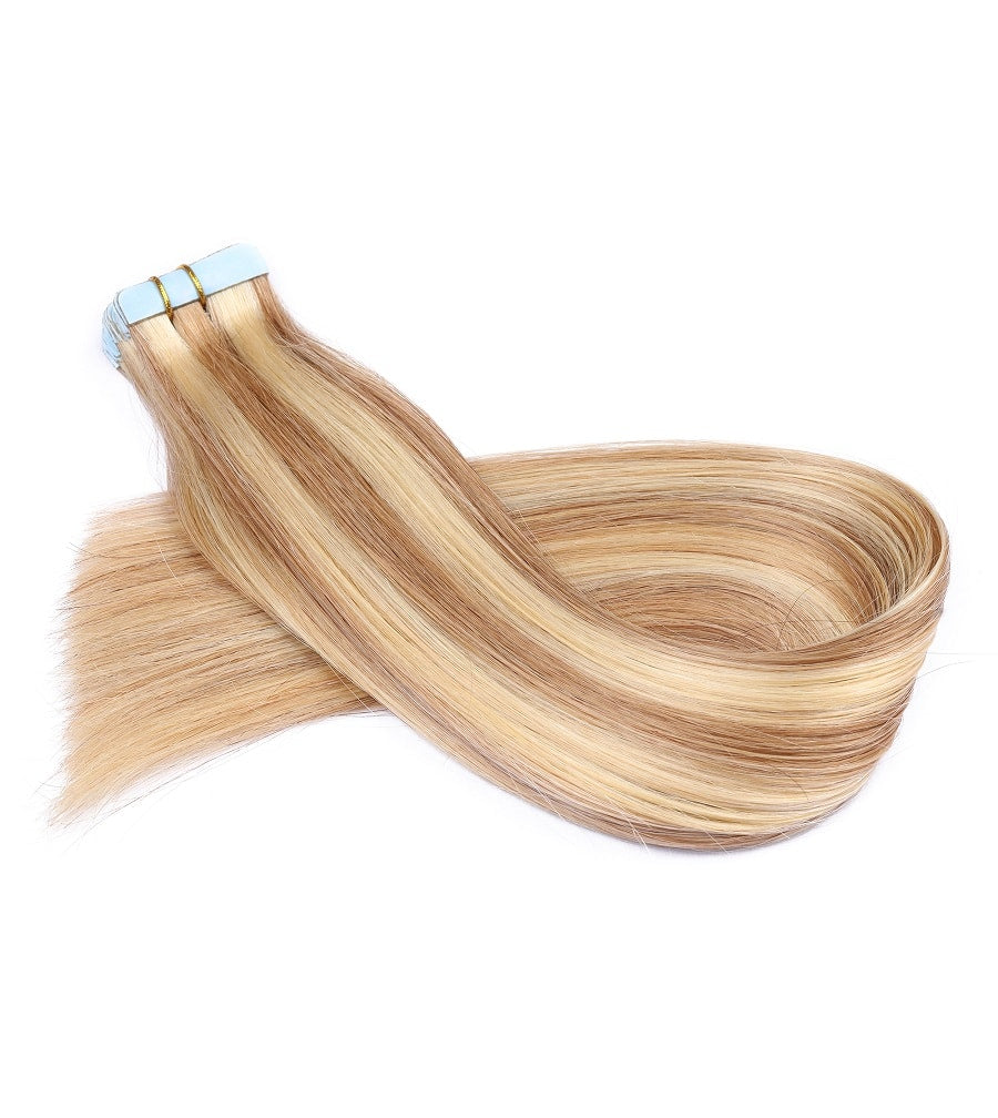 Extensions adhésives Honey Brown & Ash Blonde #12/24, 20 trames, 45 grammes, 100 % cheveux humains Remy