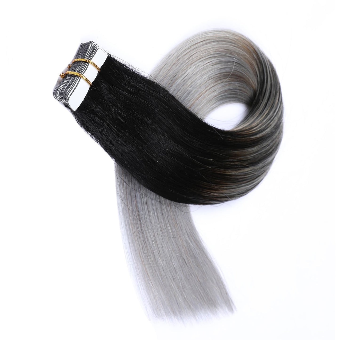 Extensions adhésives gris ombré, 20 trames, 45 grammes, 100 % cheveux humains Remy