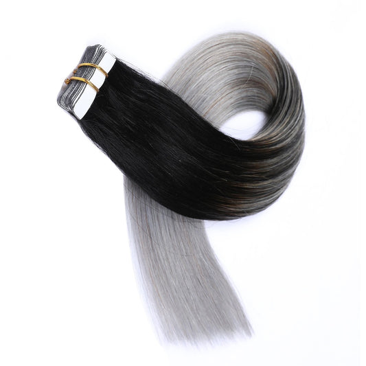 Ombre Gray Invisible Tape-in Extensions, 20 wefts, 45 grams, 100% Real Remy Human Hair