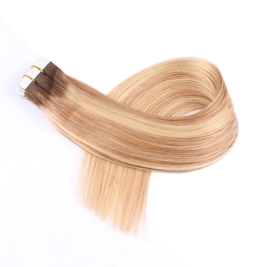 Rooted Honey Blonde Highlights #4t12/613 Seamless Tape-in Extensions, 20 wefts, 45 grams, 100% Real Remy Human Hair