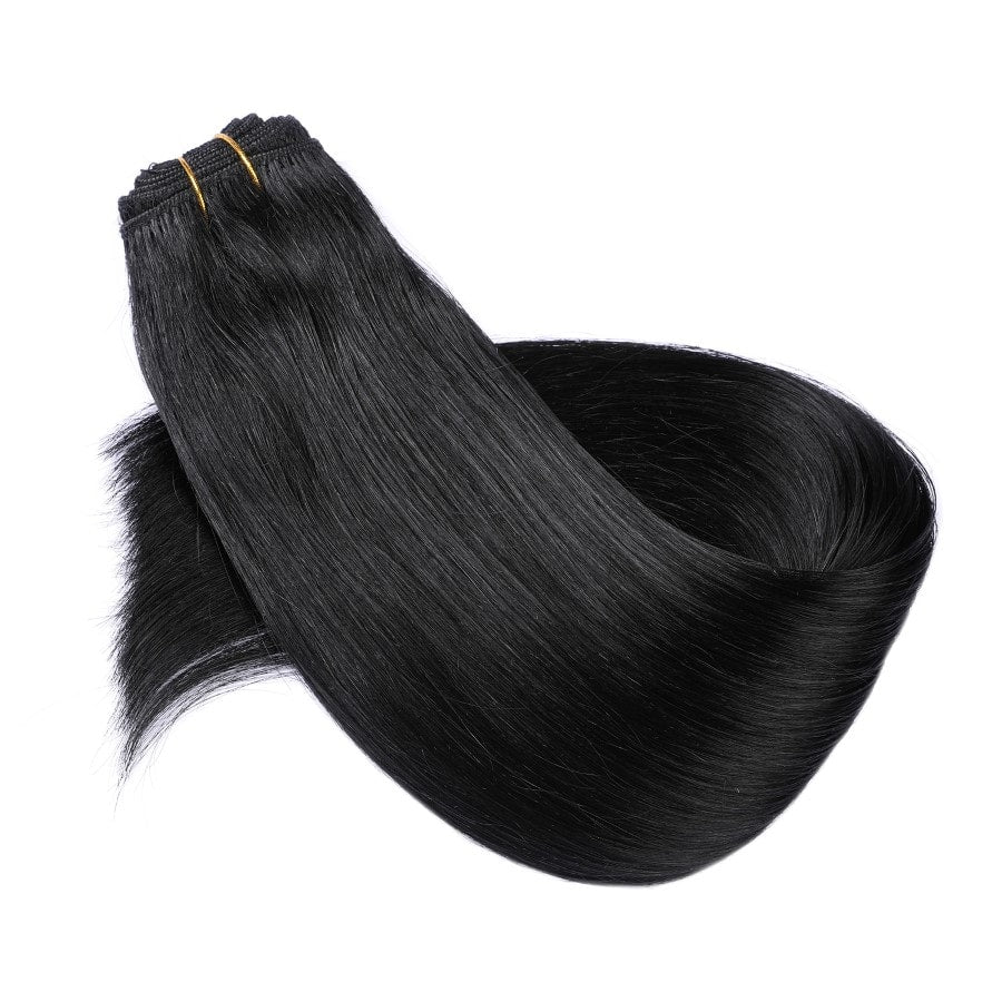 Extension de cheveux tissés à coudre Jet Black #1, 100 % vrais cheveux humains Remy