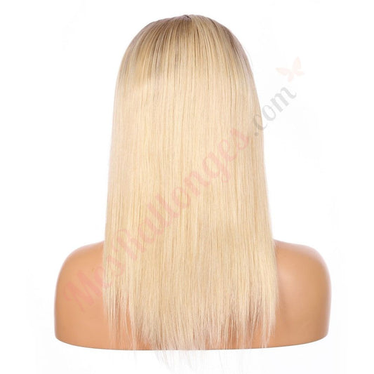 12" 12T613 - Short Color #12T613 Remy Human Hair Wig 12 inches Honey Brown / Bleach Blonde