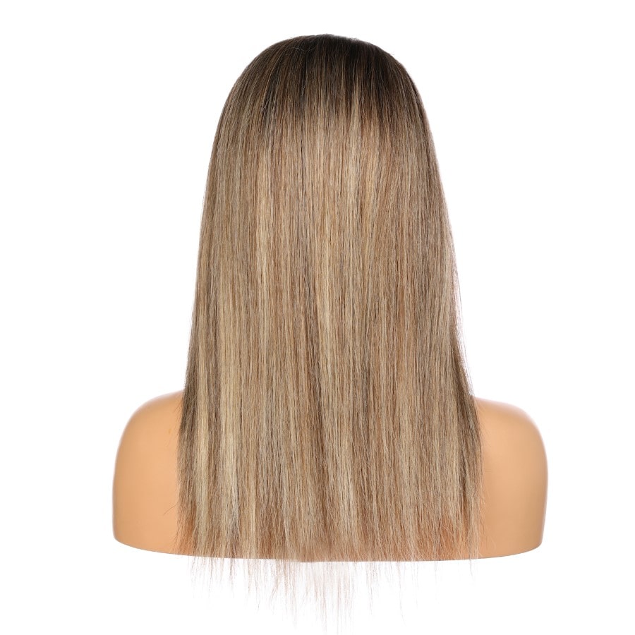 16" 4T 4/24 - Short Color #4T 4/24 Remy Human Hair Wig 16 inches Brown / Ash Blonde