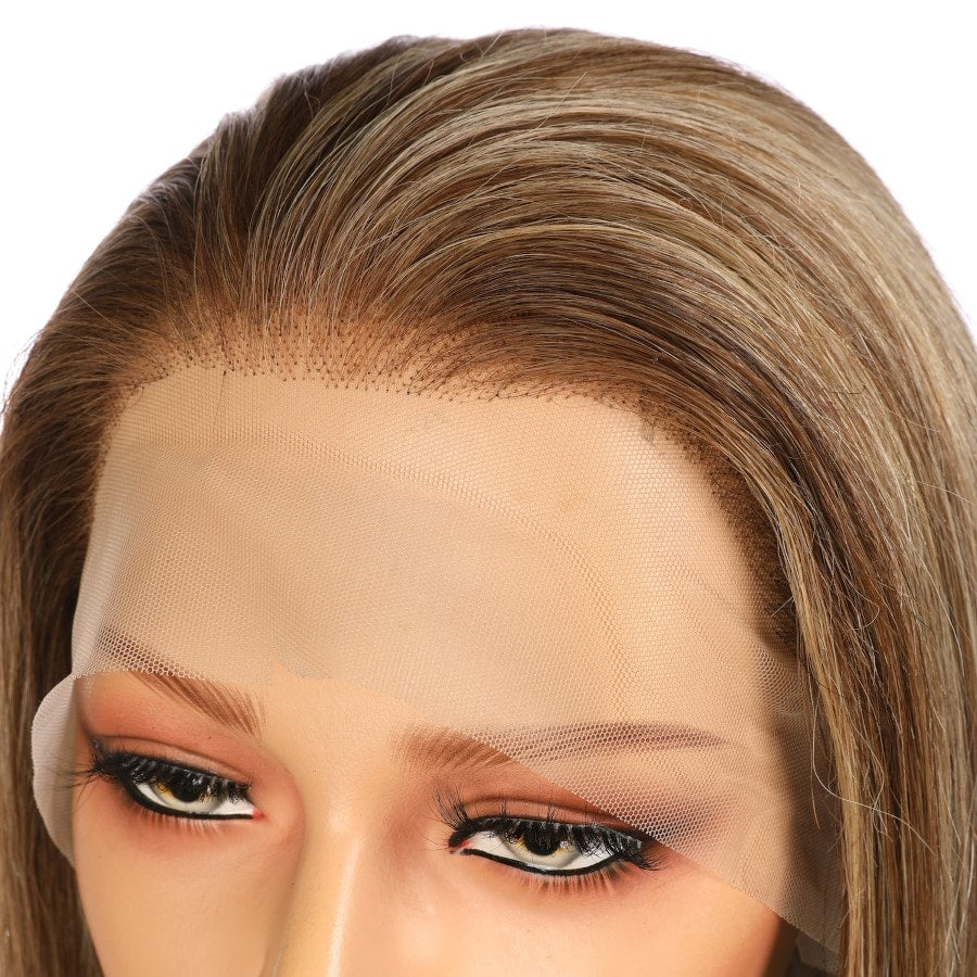 16" 4T 27 A - Short Color #4T 27 Remy Human Hair Wig 16 inches Brown / Strawberry Blonde