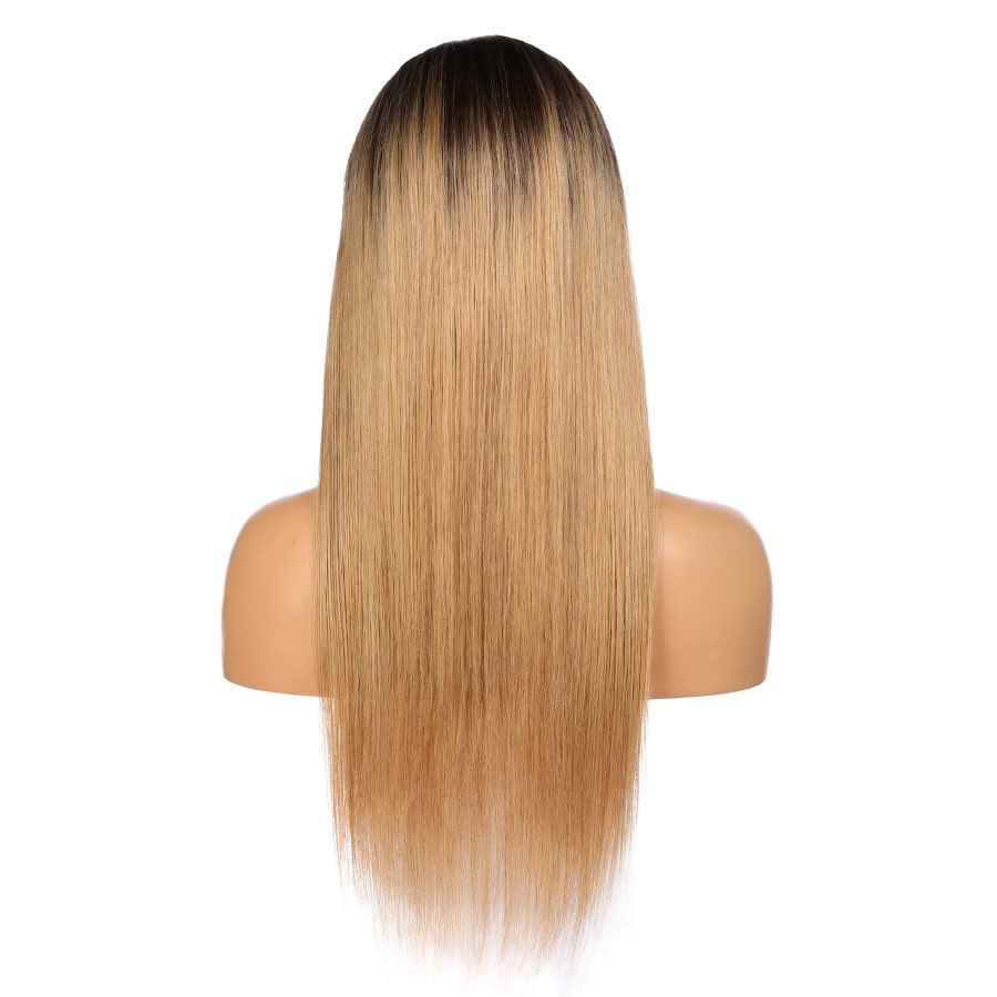 22" 4T 27 A - Long Color #4T 27 A Remy Human Hair Wig 22 inches Brown / Strawberry Blonde