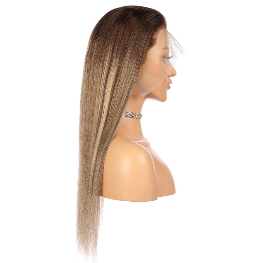 22" 4T 4/24 - Long Color #4T 4/24 Remy Human Hair Wig 22 inches Brown / Ash Blonde