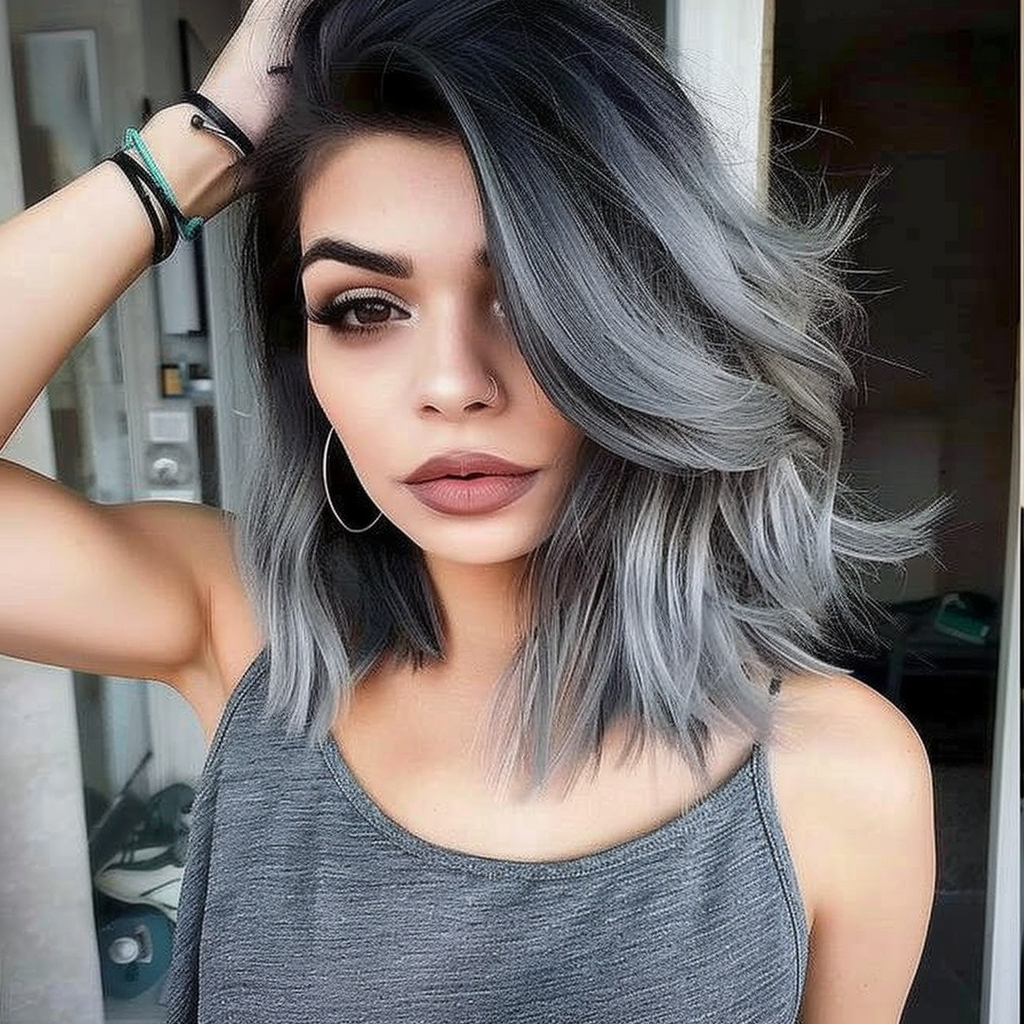 10" #1b/Gris - Perruque de cheveux humains Remy courte couleur noir/gris 10 pouces #1b/Gris