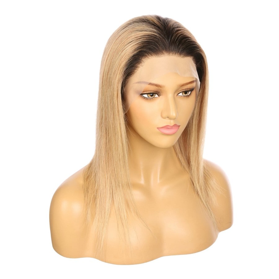 Perruque courte de cheveux humains Remy blond fraise ombré #1BT/27 de 12 pouces, 12 pouces