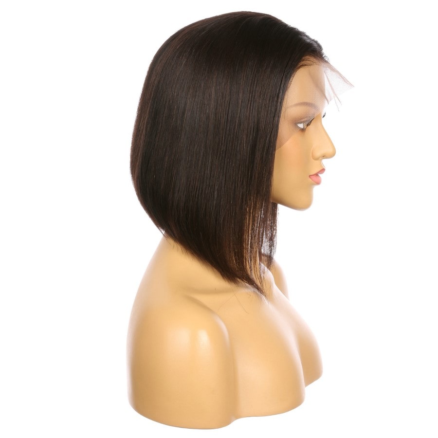 12" # 1b/bob Perruque courte de cheveux humains Remy brun foncé 12 pouces, coupe carrée Bob