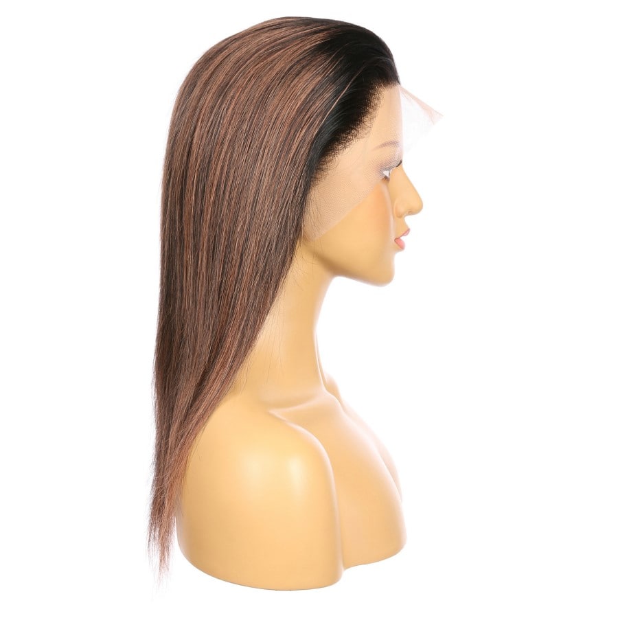 Perruque courte de cheveux humains Remy brun rougeâtre ombré #1bt/30 de 12 pouces, coupe carrée de 12 pouces