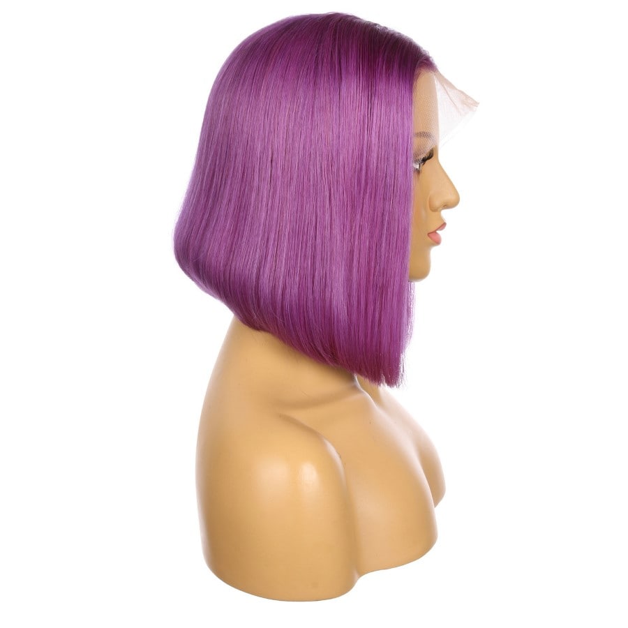 Perruque courte de cheveux humains Remy violets de 12 pouces, coupe carrée Bob