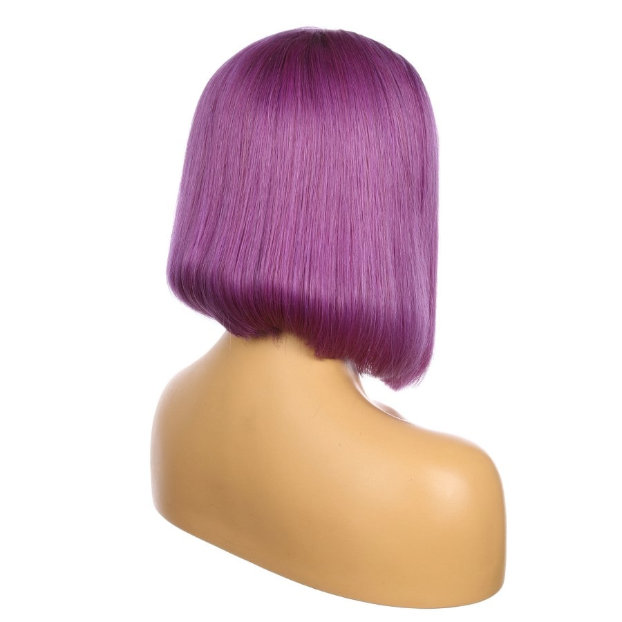 Perruque courte de cheveux humains Remy violets de 12 pouces, coupe carrée Bob