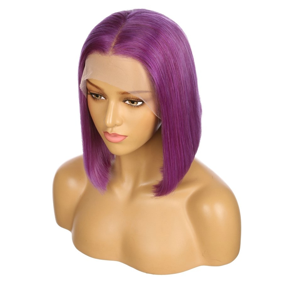 12" Purple Remy Human Hair Short Wig 12inch, Square Cut Bob