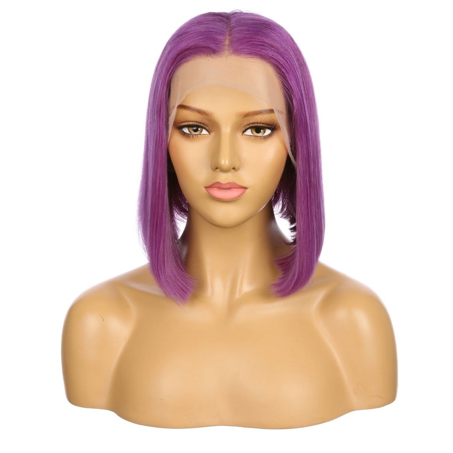 12" Purple Remy Human Hair Short Wig 12inch, Square Cut Bob