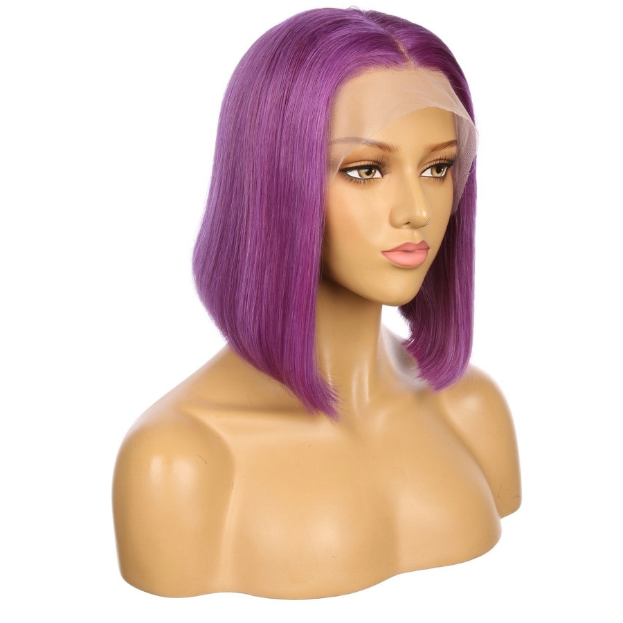 12" Purple Remy Human Hair Short Wig 12inch, Square Cut Bob