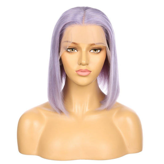 Perruque courte de cheveux humains Remy violet lilas de 12 pouces, coupe carrée Bob