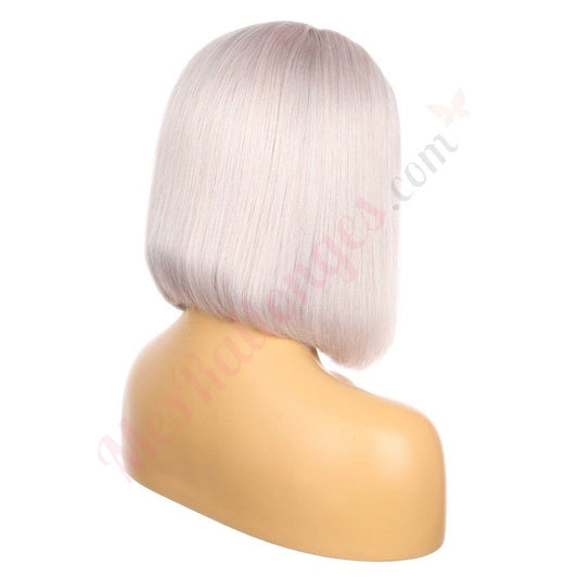 12" White Gray Remy Human Hair Short Wig 12inch, Square Cut Bob