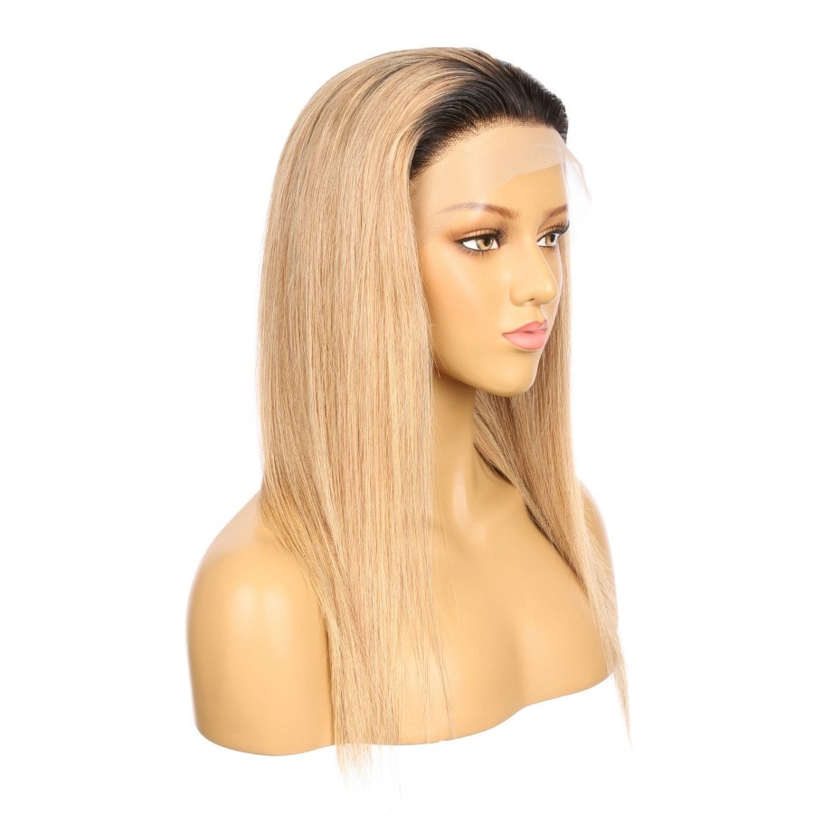 16" # 1BT/27 Ombre Fraise Blonde Remy Cheveux Humains Perruque Courte 16 pouces