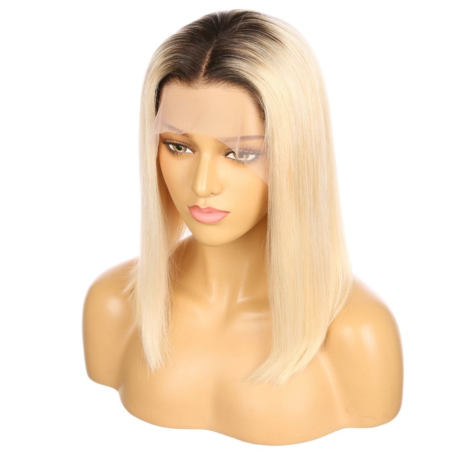 16" #1BT/613/bob Ombre Blonde Remy Human Hair Short Wig 16inch, Square Cut Bob