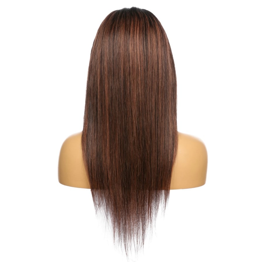 Peluca corta de cabello humano Remy de color castaño rojizo con degradado de 16" n.° 1bt/30 de 16 pulgadas