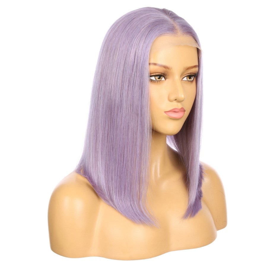 Perruque courte de cheveux humains Remy lilas violet lilas de 16 pouces, coupe carrée Bob