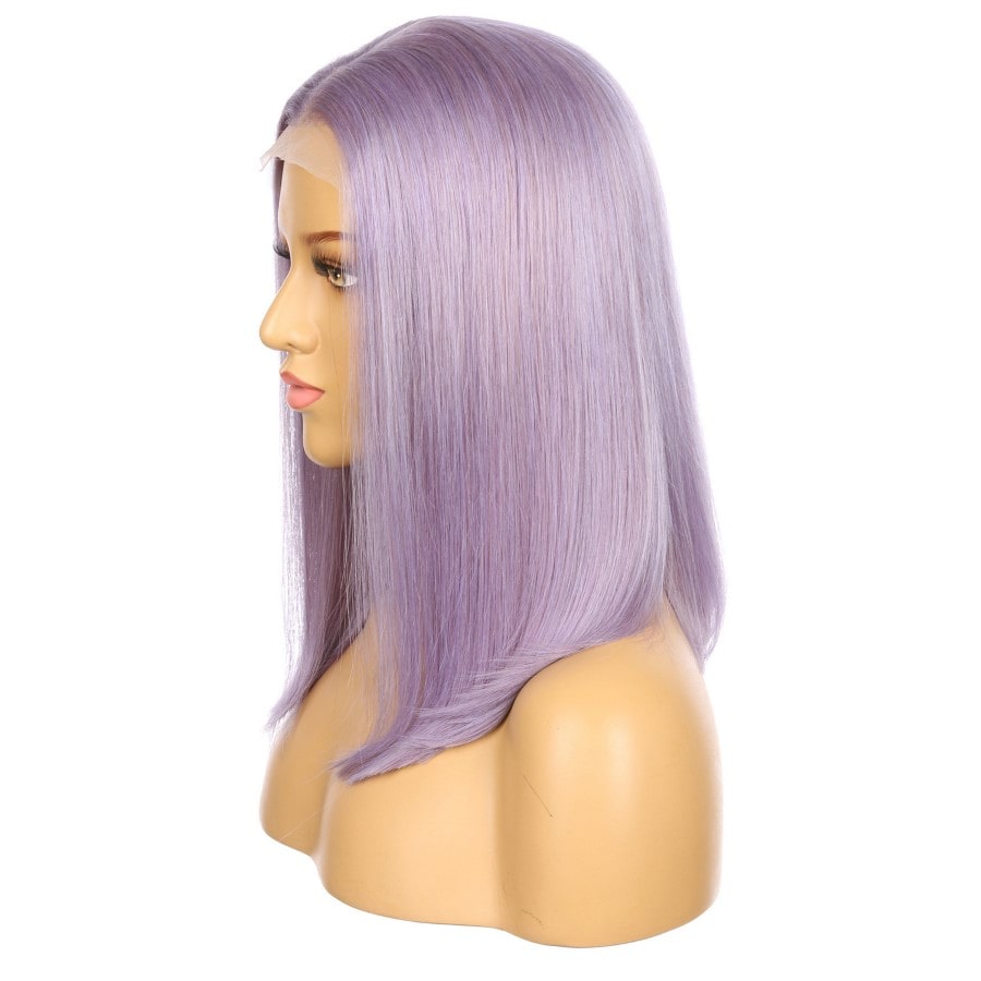 Peluca corta de cabello humano Remy de color lila morado y lila de 16 pulgadas, corte bob cuadrado