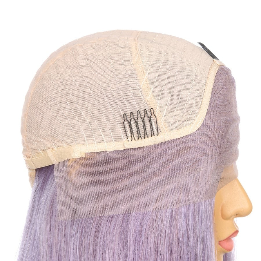 Perruque courte de cheveux humains Remy lilas violet lilas de 16 pouces, coupe carrée Bob