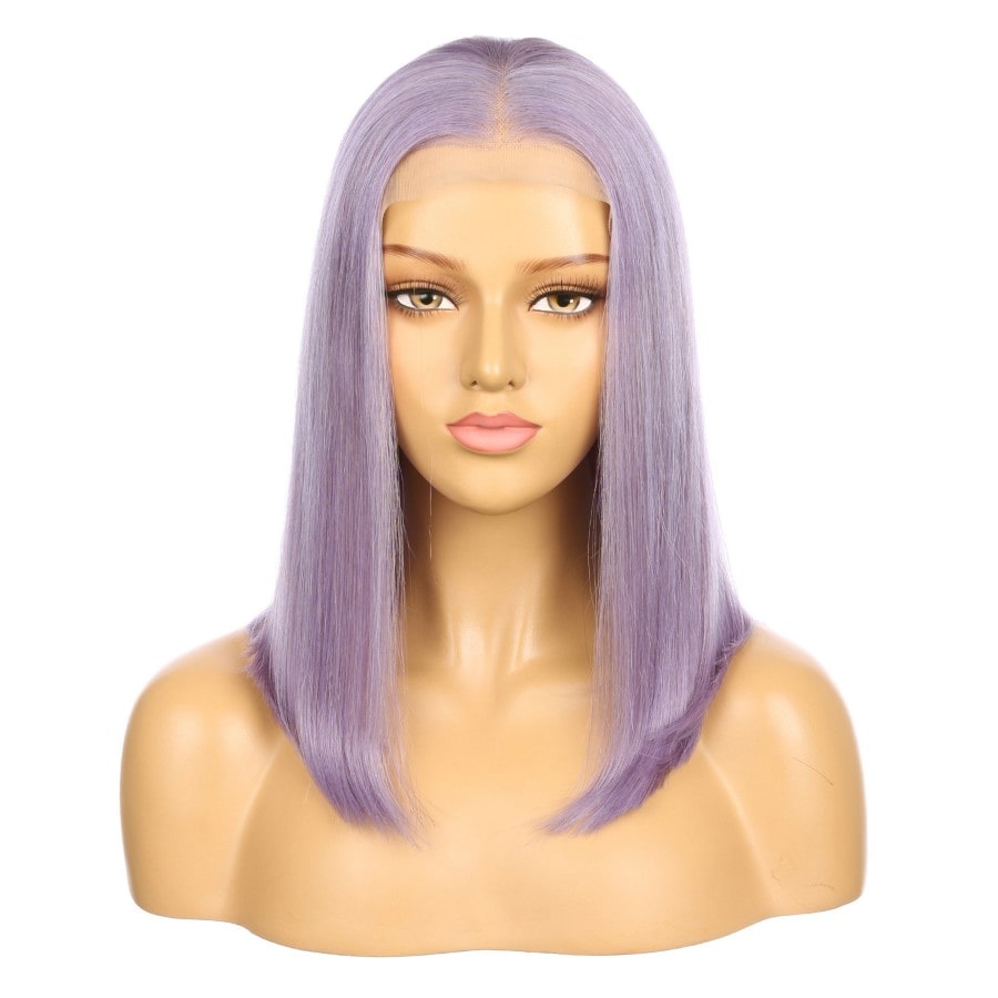 Perruque courte de cheveux humains Remy lilas violet lilas de 16 pouces, coupe carrée Bob