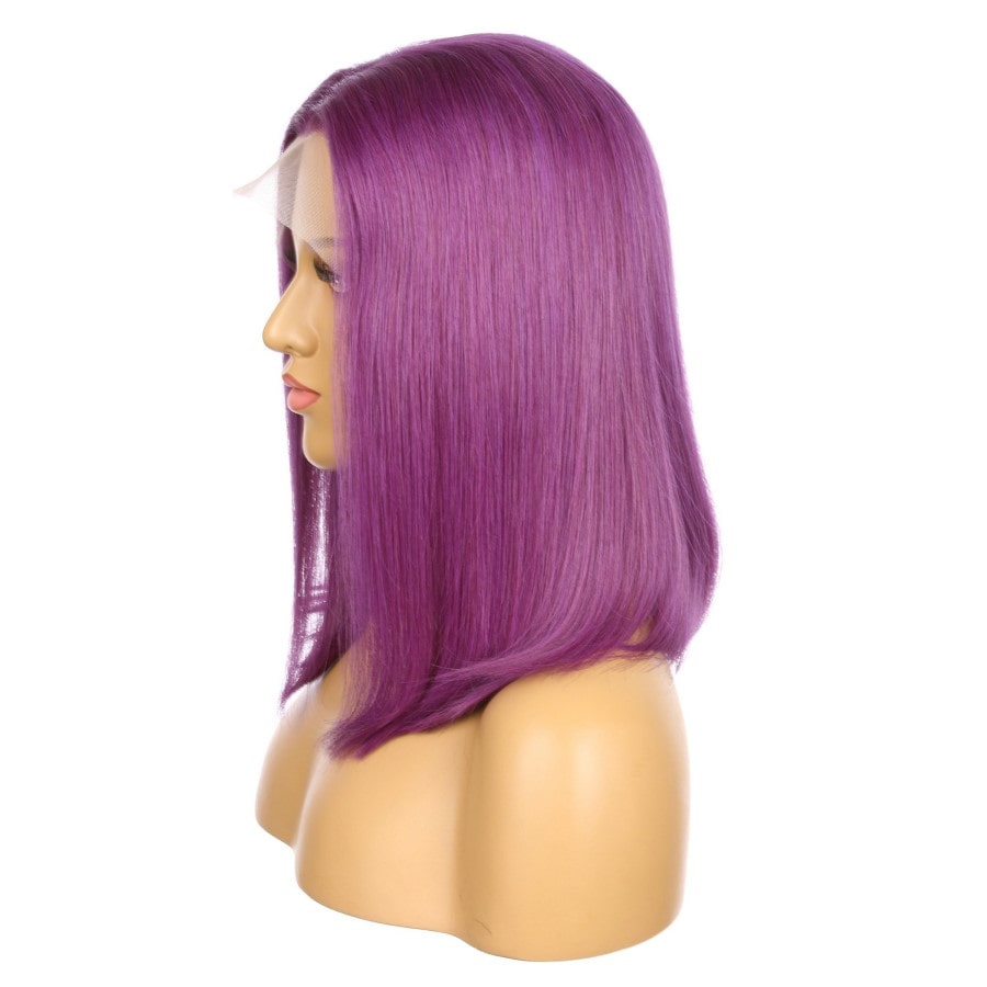 16" Purple Remy Human Hair Short Wig 16inch, Square Cut Bob