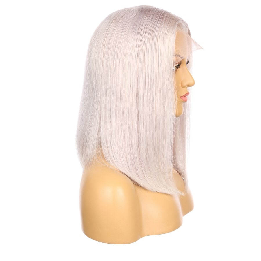 16" White Gray Remy Human Hair Short Wig 16inch, Square Cut Bob