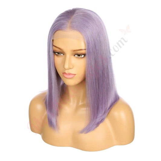 Perruque courte de cheveux humains Remy lilas violet lilas de 16 pouces, coupe carrée Bob