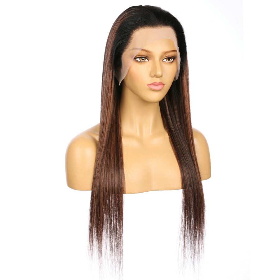 22" #1bt/30 Ombre Reddish Brown Remy Human Hair Long Wig 22inch