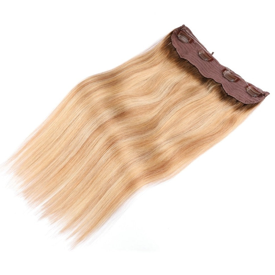 Extensions de cheveux invisibles avec reflets blond miel enracinés - 100 % vrais cheveux humains Remy