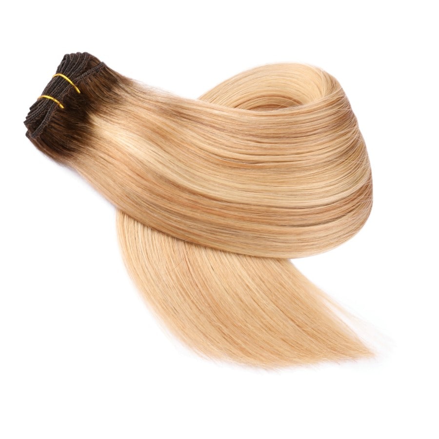 Extension de cheveux tissés à coudre avec reflets blond miel enracinés, 100 % vrais cheveux humains Remy