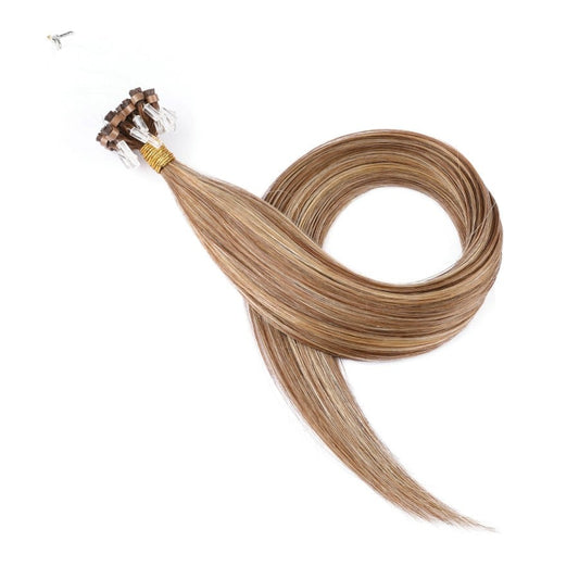 Extensions de cheveux à micro-boucles de balayage marron châtain, 20 grammes, 100 % vrais cheveux humains Remy