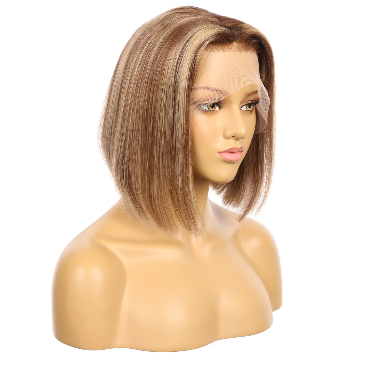 10" #4t/4/27-bobo - Short Color #4t/4/27 Remy Human Hair Wig 10 inches Brown / Strawberry Blonde highlighted