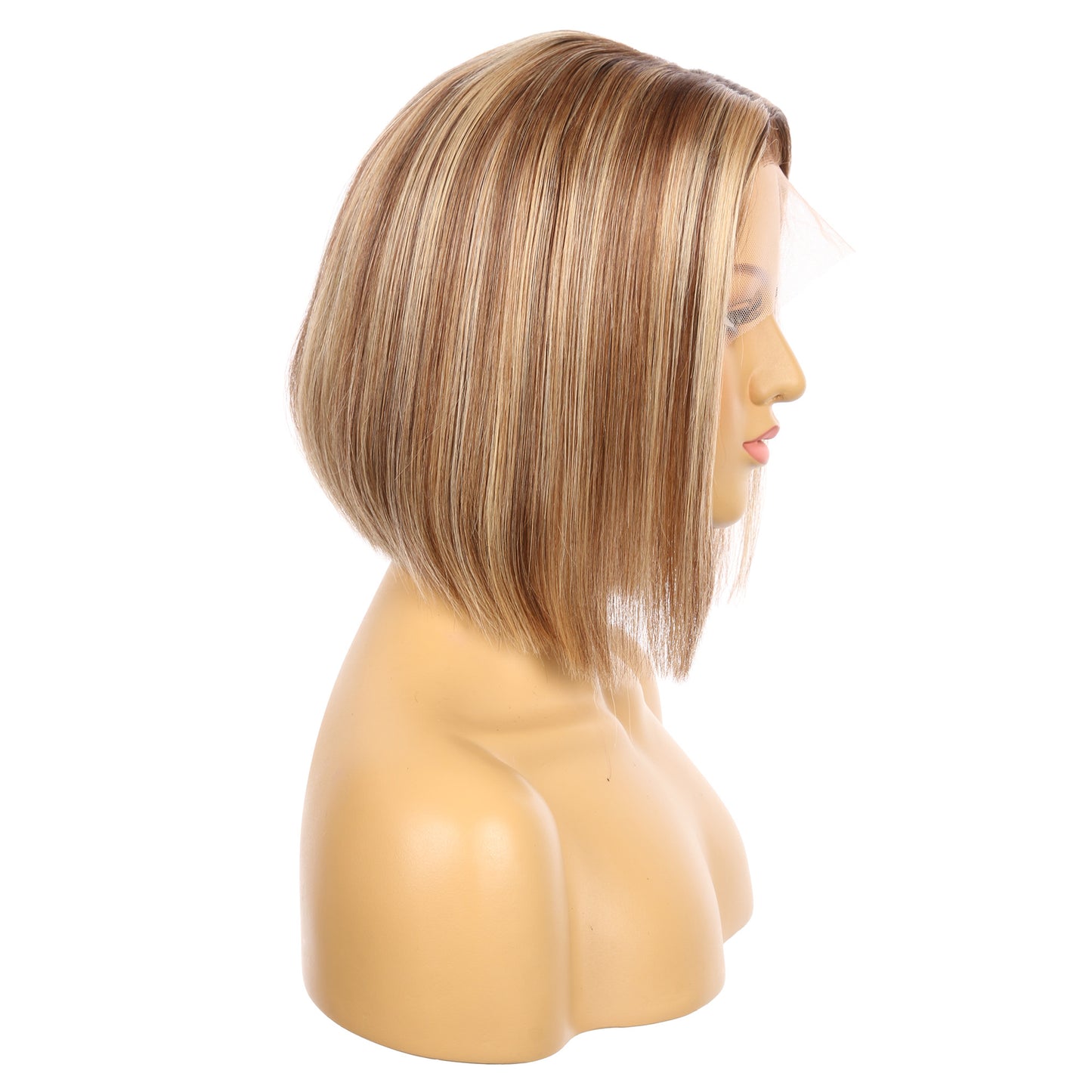 10" #4t/4/27-bobo - Short Color #4t/4/27 Remy Human Hair Wig 10 inches Brown / Strawberry Blonde highlighted