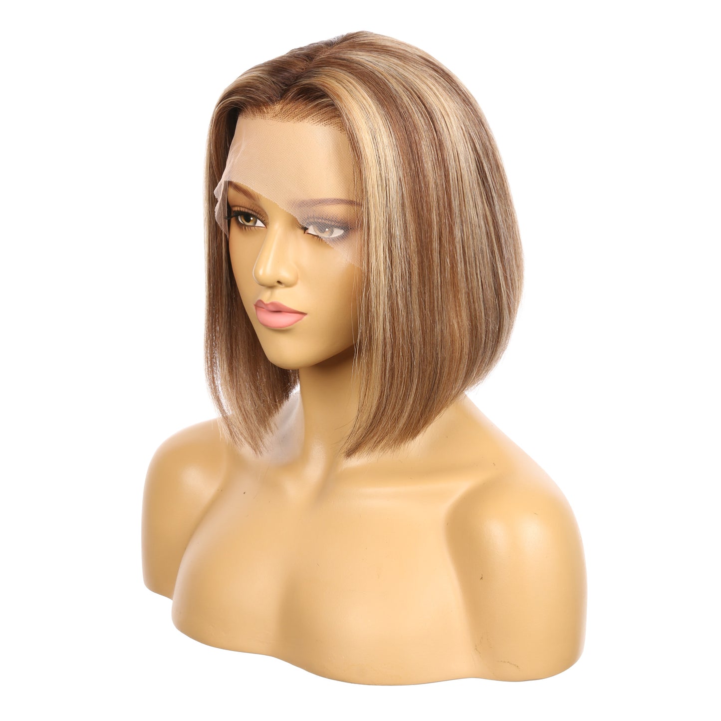 10" #4t/4/27-bobo - Short Color #4t/4/27 Remy Human Hair Wig 10 inches Brown / Strawberry Blonde highlighted