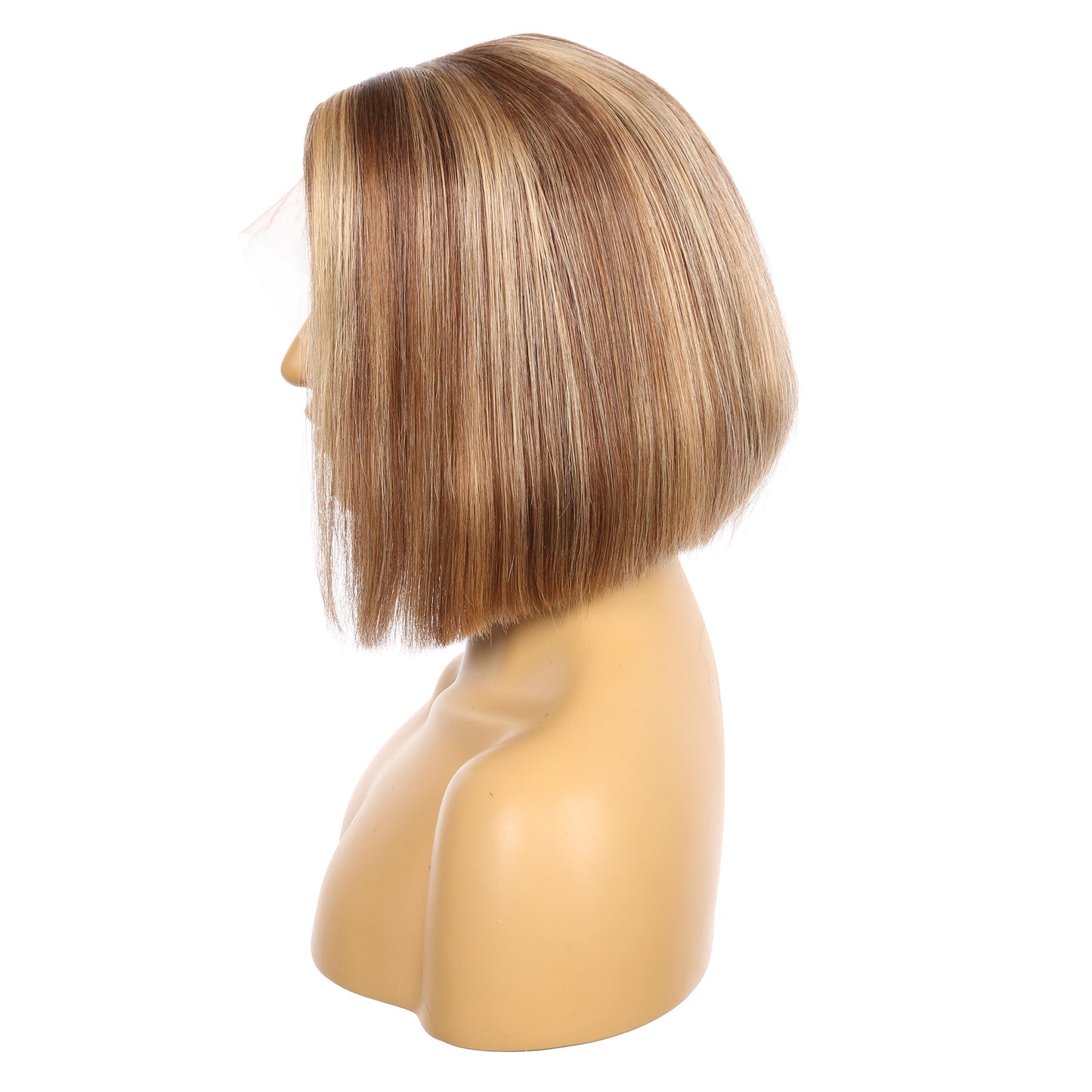 10" #4t/4/27-bobo - Short Color #4t/4/27 Remy Human Hair Wig 10 inches Brown / Strawberry Blonde highlighted