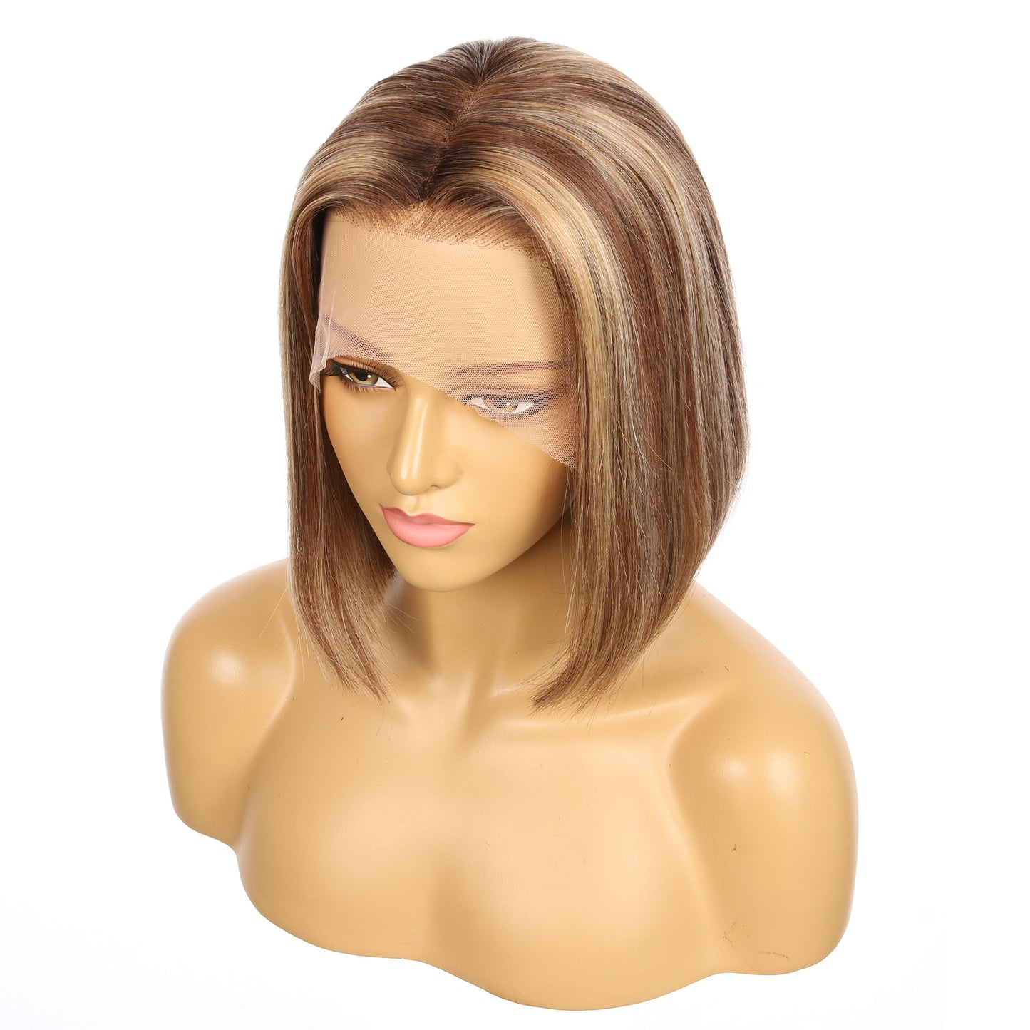 10" #4t/4/27-bobo - Short Color #4t/4/27 Remy Human Hair Wig 10 inches Brown / Strawberry Blonde highlighted