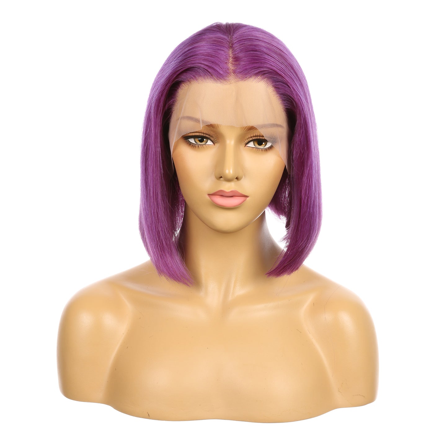 Peluca corta de cabello humano Remy morado lila de 10 pulgadas, corte bob cuadrado