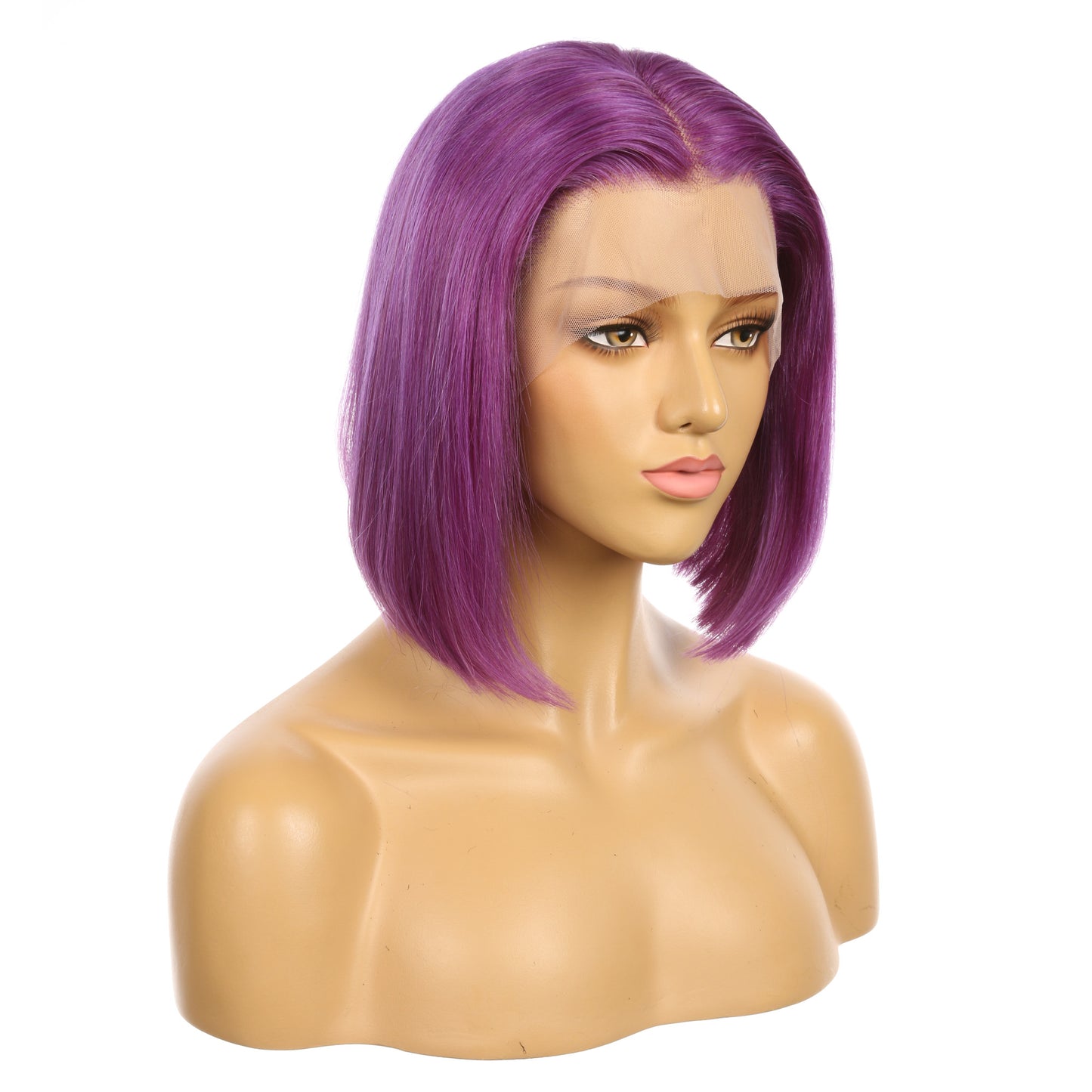 Perruque courte de cheveux humains Remy violet lilas de 10 pouces, coupe carrée Bob