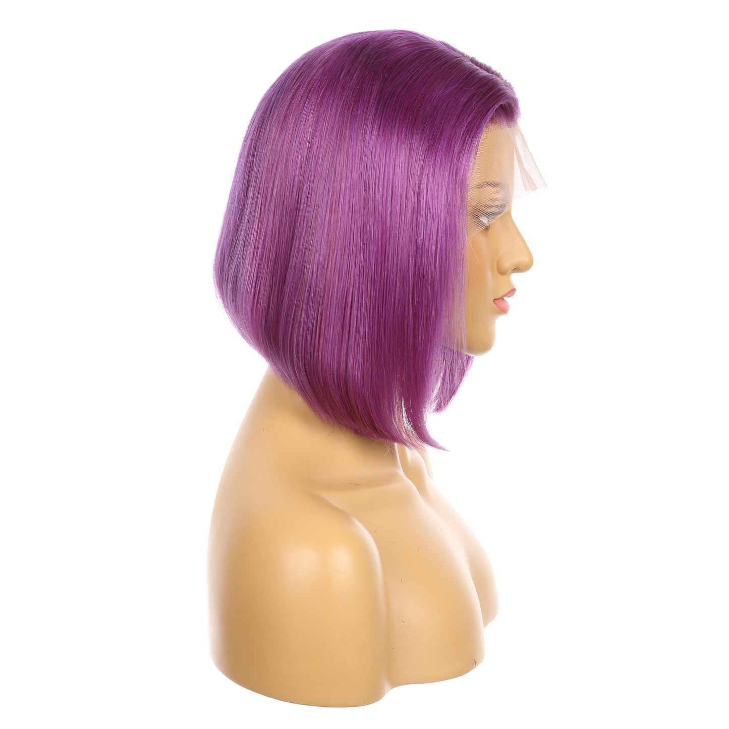 Peluca corta de cabello humano Remy morado lila de 10 pulgadas, corte bob cuadrado