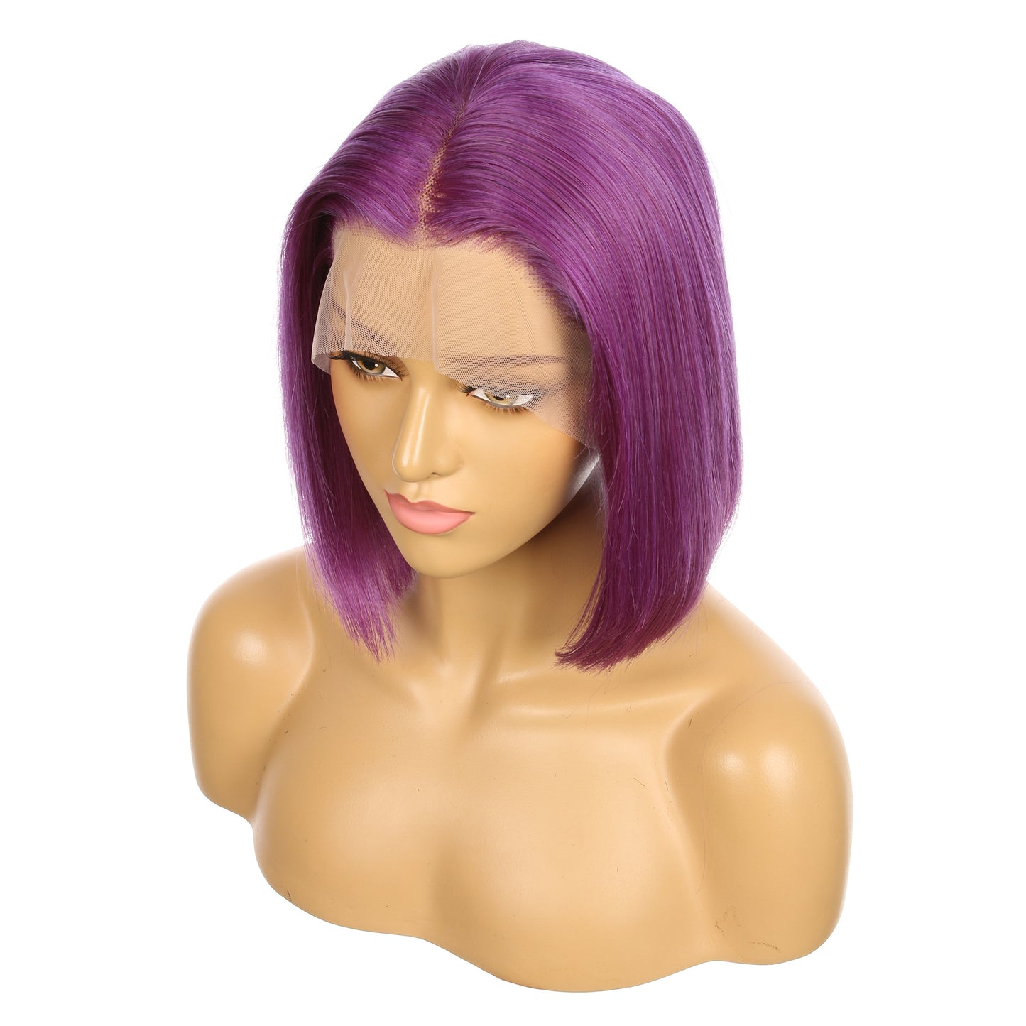 Perruque courte de cheveux humains Remy violet lilas de 10 pouces, coupe carrée Bob