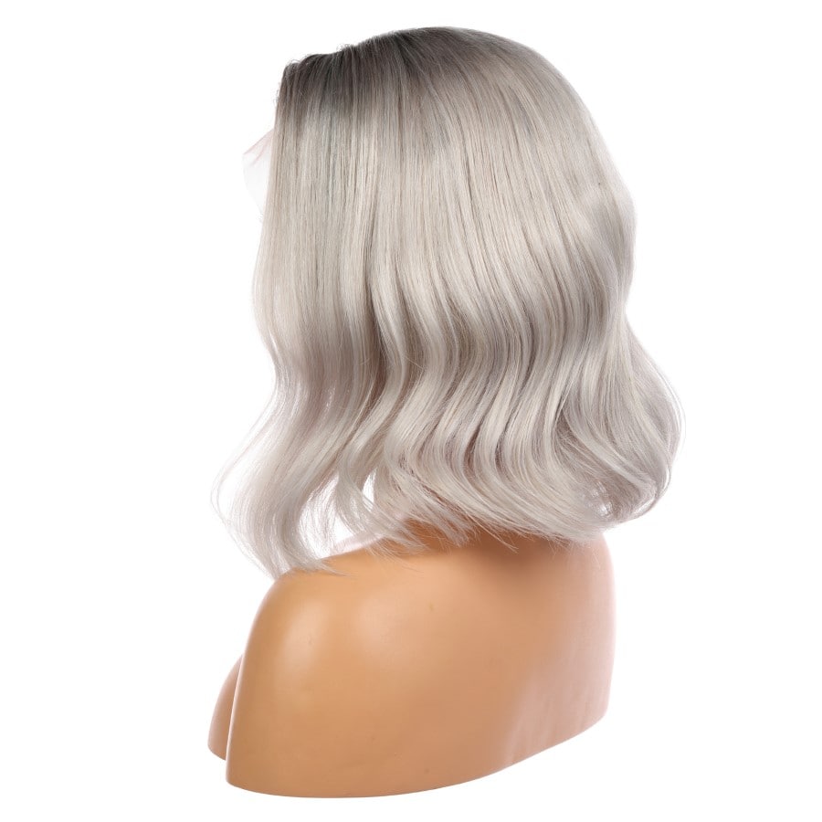 Alexis - Peluca de cabello humano Remy gris corto de 14 pulgadas estilo bob