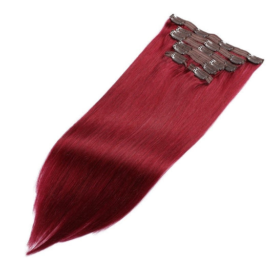 Extensions à clips sans couture bordeaux - 100 % vrais cheveux humains Remy