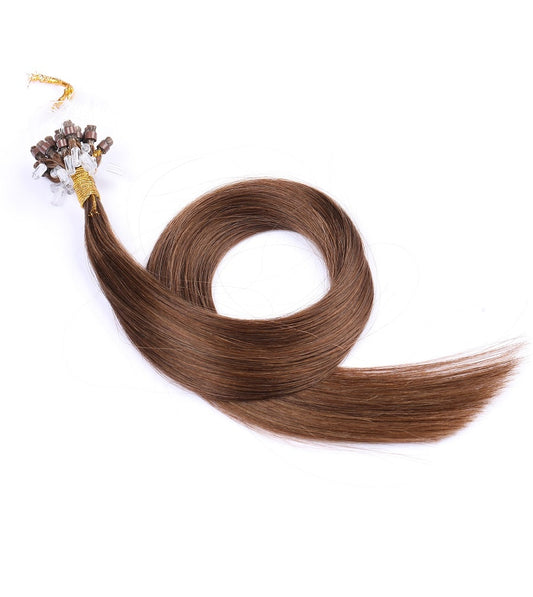 Extensions de cheveux micro-boucles marron chocolat, 20 grammes, 100 % vrais cheveux humains Remy