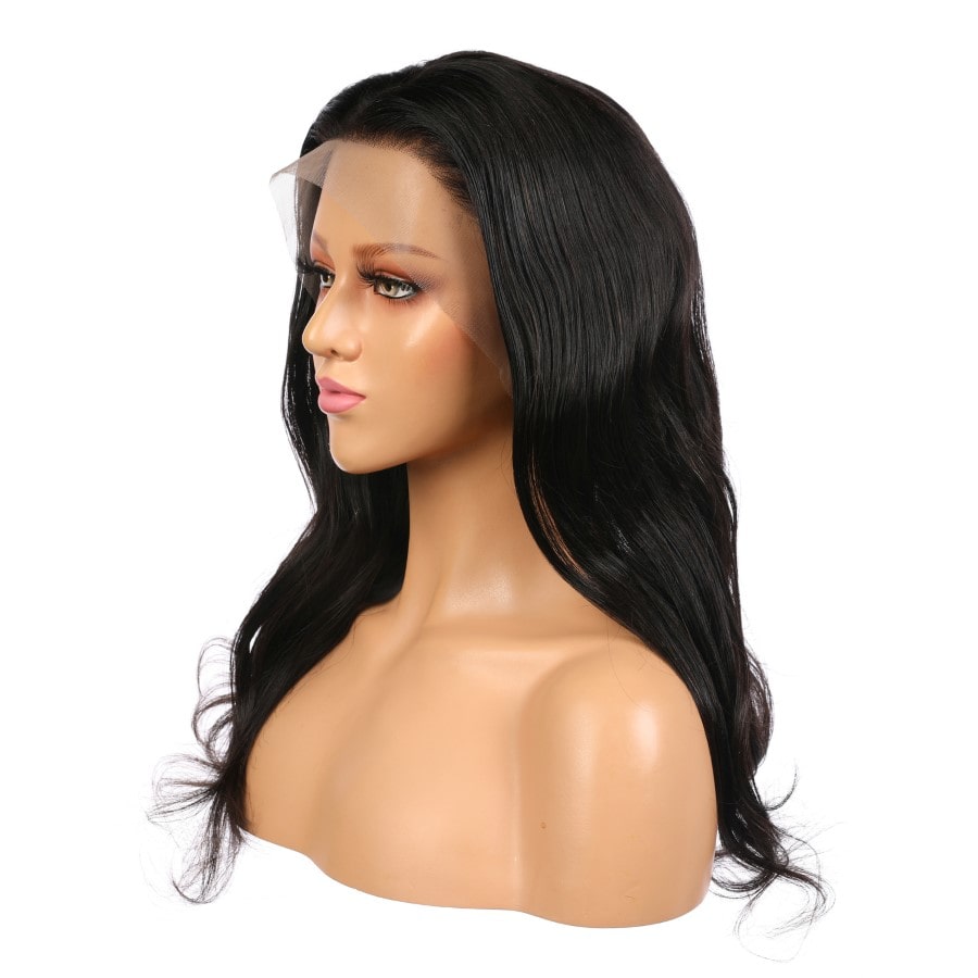 Camila - Peluca de cabello humano Remy negro natural largo n.° 1b de 18 pulgadas